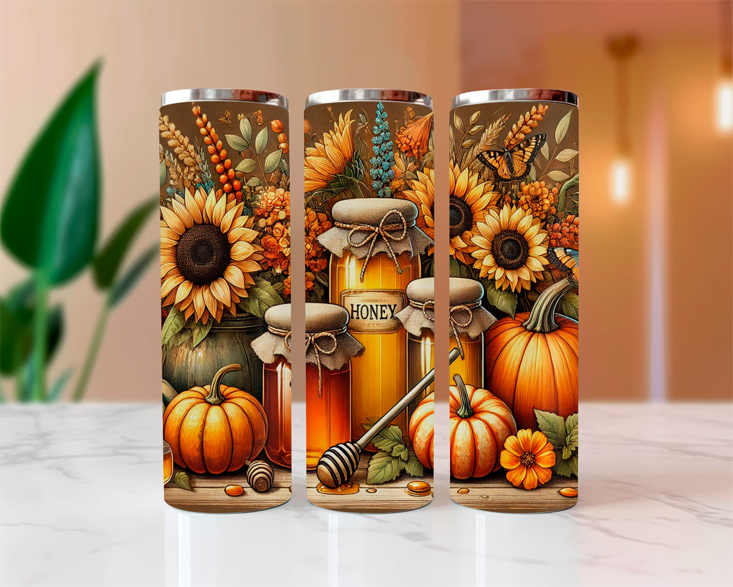Autumn Honey Harvest Sublimated Skinny Tumblers