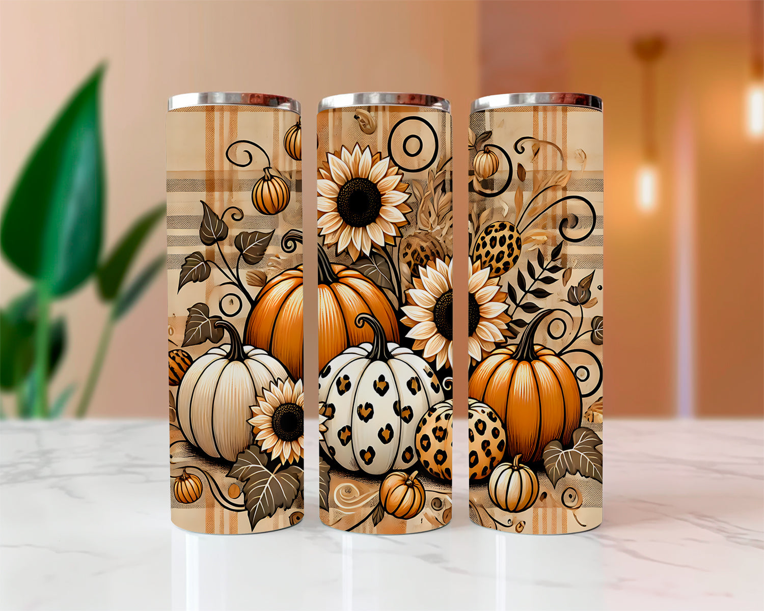 Autumn Plaid Pumpkins Sublimated Skinny Tumblers