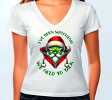 Santa's Been Watching Sublimated Graphic Ladies V-neck T-shirts
