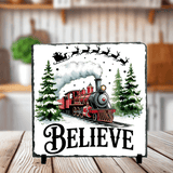 Believe Santa Train Christmas Sublimated Square Photo Slates