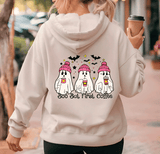 Boo But First Coffee Halloween HTV Graphic Ladies Full Zip Hoodies