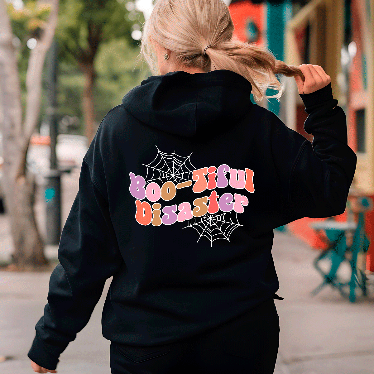 Bootiful Disaster Halloween HTV Graphic Ladies Full Zip Hoodies