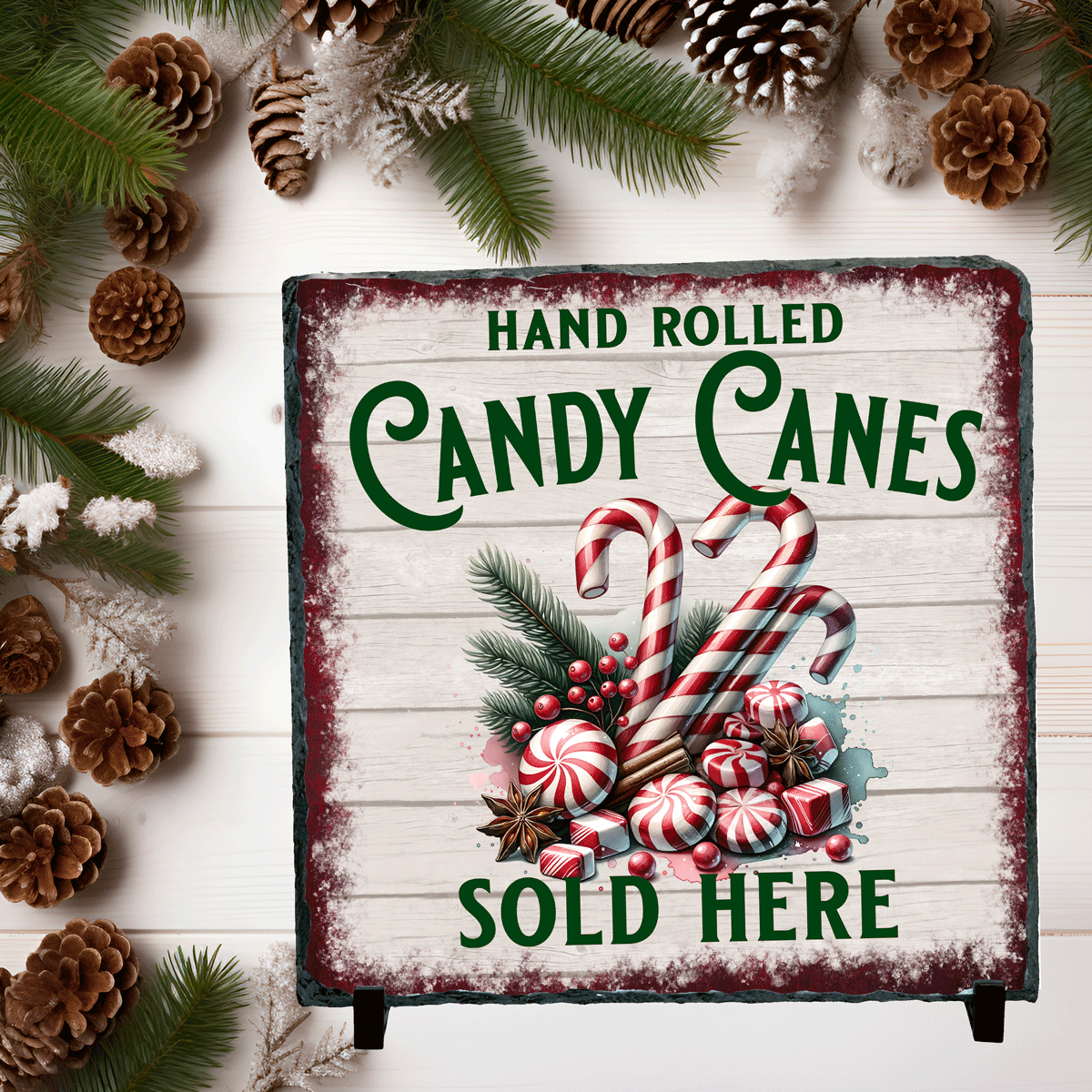 Hand Rolled Candy Canes Christmas Sublimated Square Photo Slates
