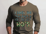 military green long sleeve tshirt with funny Christmas graphic