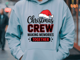 Light blue hoodie with Christmas-themed text and a Santa hat graphic.