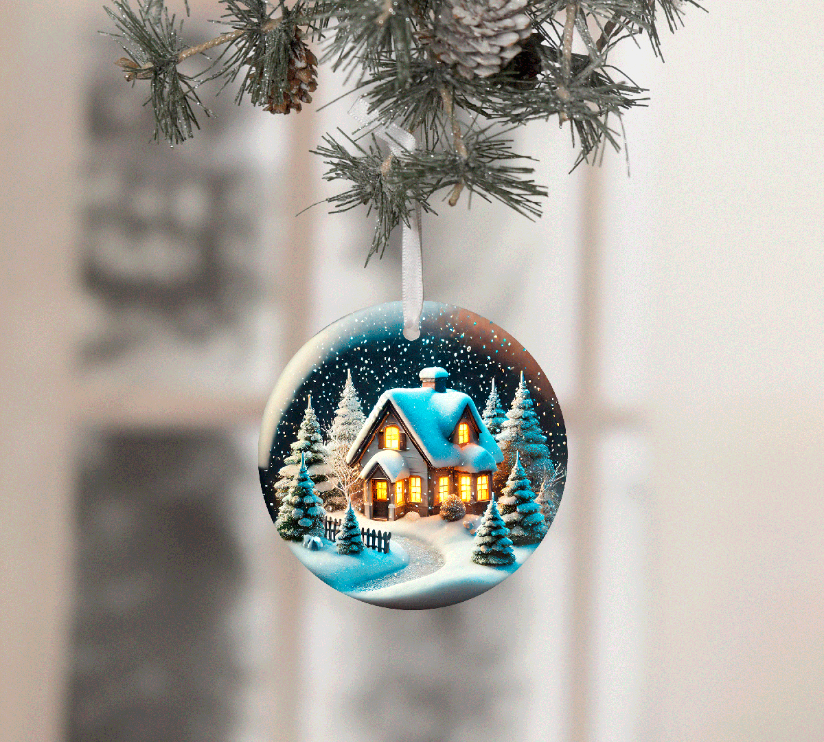 Snowglobe Christmas Set 2 Sublimated Ceramic Ornament 3" Set Of 5