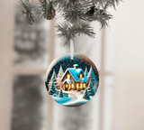 Snowglobe Christmas Set 2 Sublimated Ceramic Ornament 3" Set Of 5