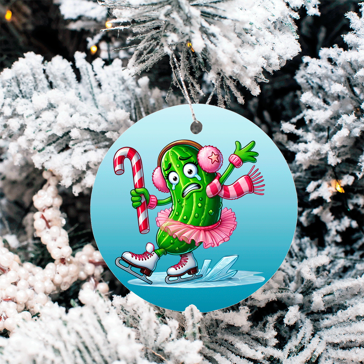 Dill Pickle Humorous Christmas Set 2 Sublimated Ceramic Ornament 3" Set Of 4