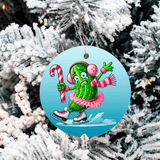 Dill Pickle Humorous Christmas Set 2 Sublimated Ceramic Ornament 3" Set Of 4