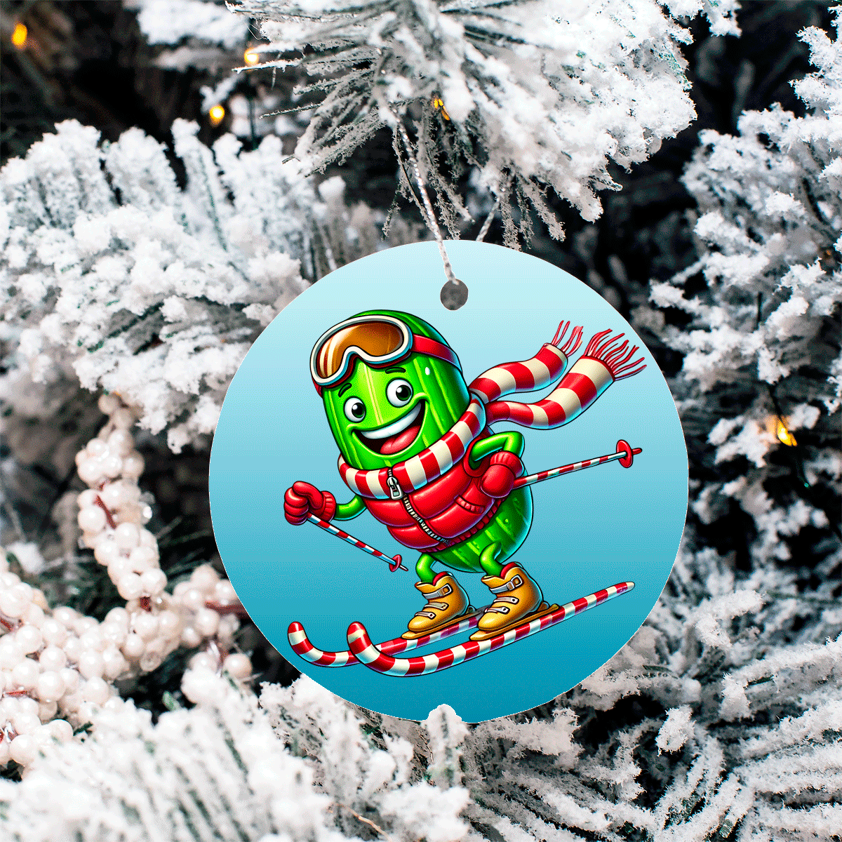 Dill Pickle Humorous Christmas Set 2 Sublimated Ceramic Ornament 3" Set Of 4