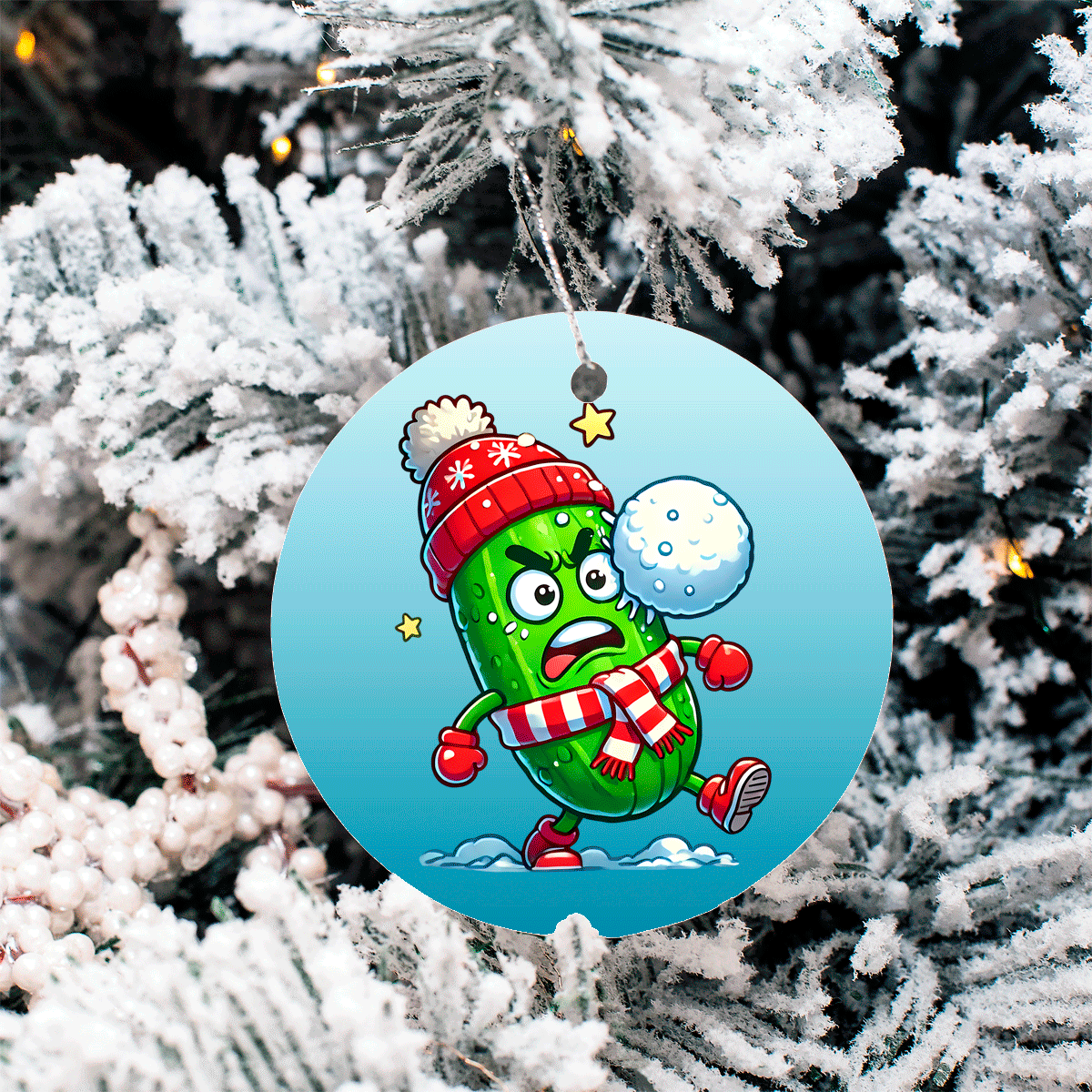 Dill Pickle Humorous Christmas Set 2 Sublimated Ceramic Ornament 3" Set Of 4