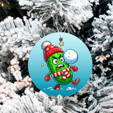 Dill Pickle Humorous Christmas Set 2 Sublimated Ceramic Ornament 3" Set Of 4
