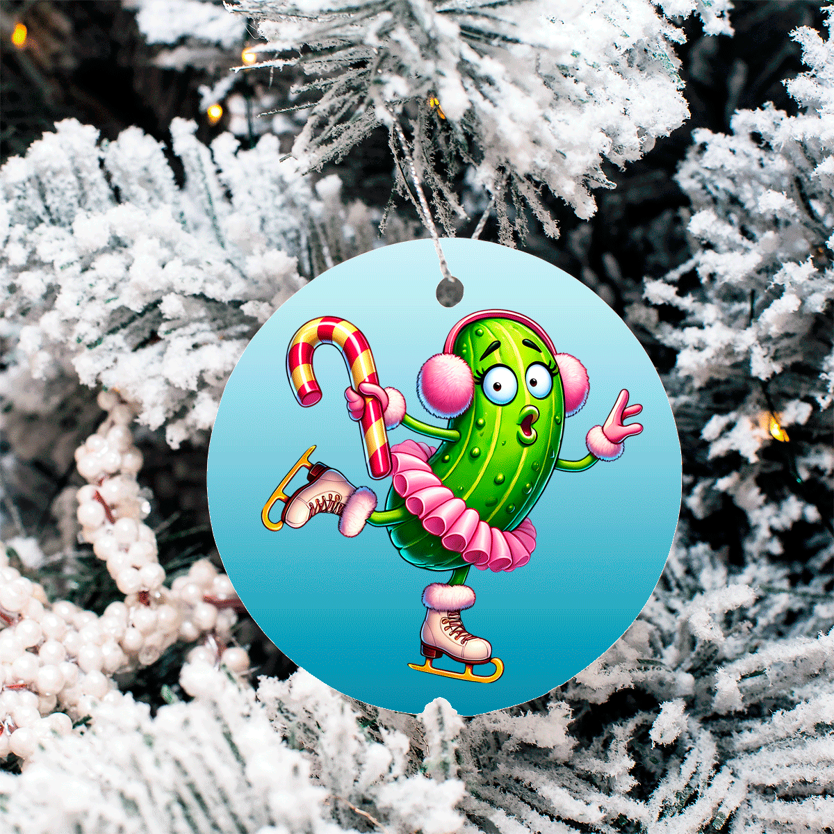 Dill Pickle Humorous Christmas Set 2 Sublimated Ceramic Ornament 3" Set Of 4