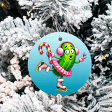 Dill Pickle Humorous Christmas Set 2 Sublimated Ceramic Ornament 3" Set Of 4