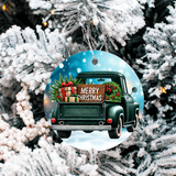 Vintage Christmas Trucks Set 2 Sublimated Ceramic Ornament 3" Set Of 5
