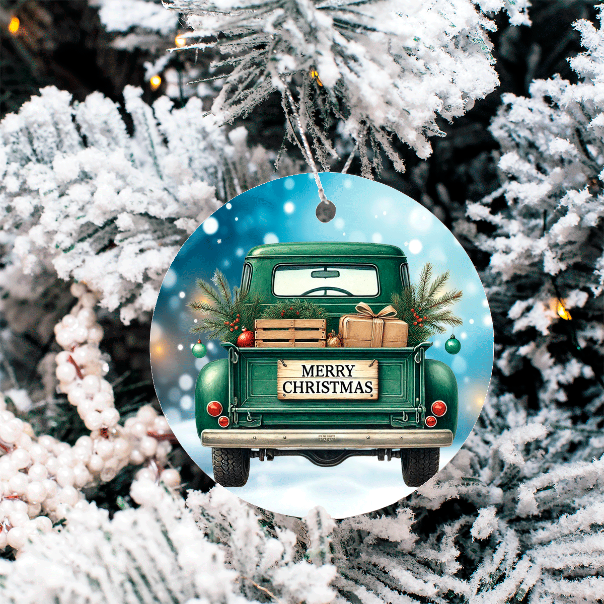 Vintage Christmas Trucks Set 3 Sublimated Ceramic Ornament 3" Set Of 5