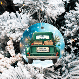 Vintage Christmas Trucks Set 3 Sublimated Ceramic Ornament 3" Set Of 5