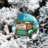 Vintage Christmas Trucks Set 3 Sublimated Ceramic Ornament 3" Set Of 5