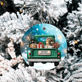 Vintage Christmas Trucks Set 1 Sublimated Ceramic Ornament 3" Set Of 5