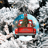 Vintage Christmas Trucks Set 1 Sublimated Ceramic Ornament 3" Set Of 5