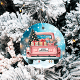 Vintage Christmas Trucks Set 2 Sublimated Ceramic Ornament 3" Set Of 5