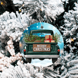 Vintage Christmas Trucks Set 2 Sublimated Ceramic Ornament 3" Set Of 5