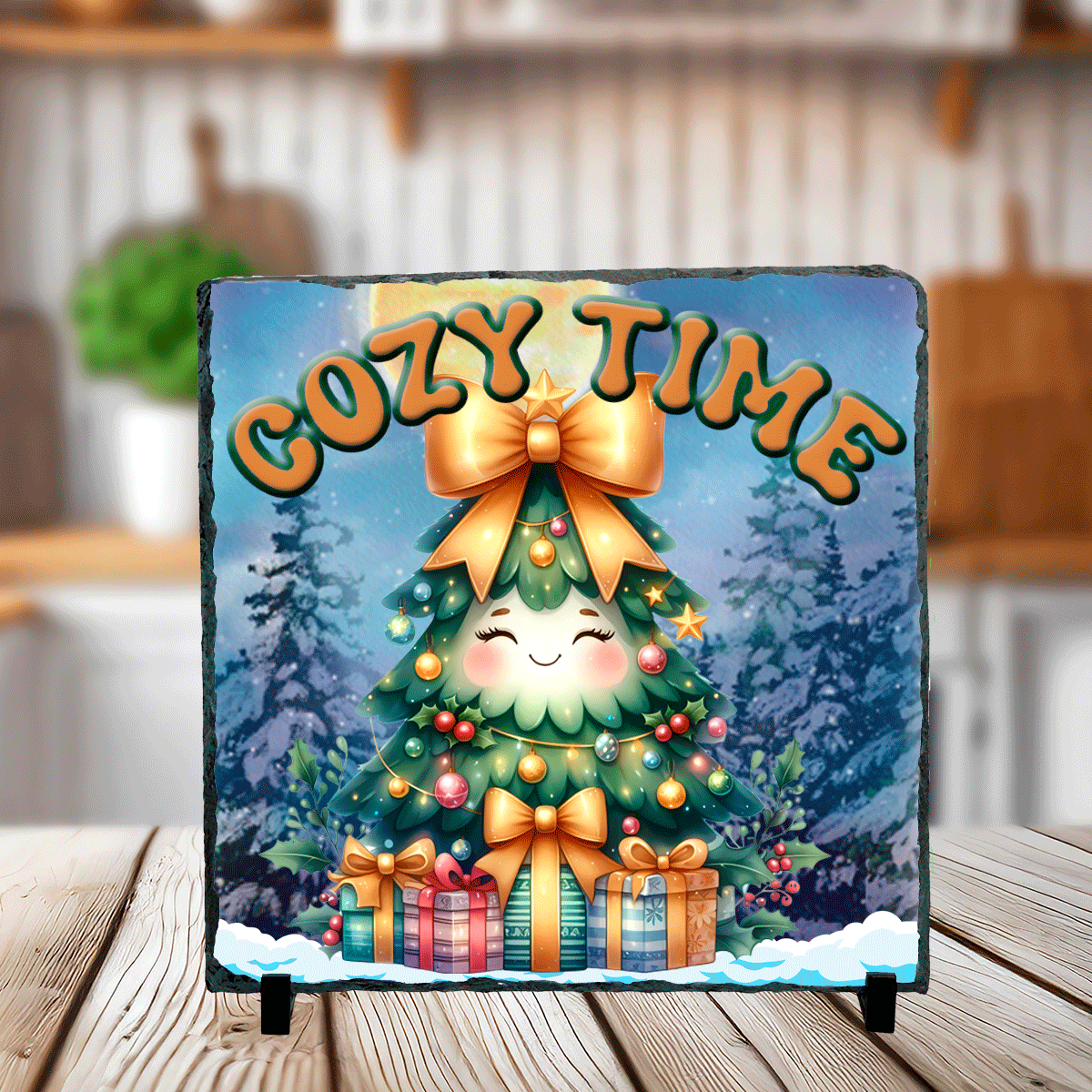 Cozy Time Christmas Tree Sublimated Square Photo Slates