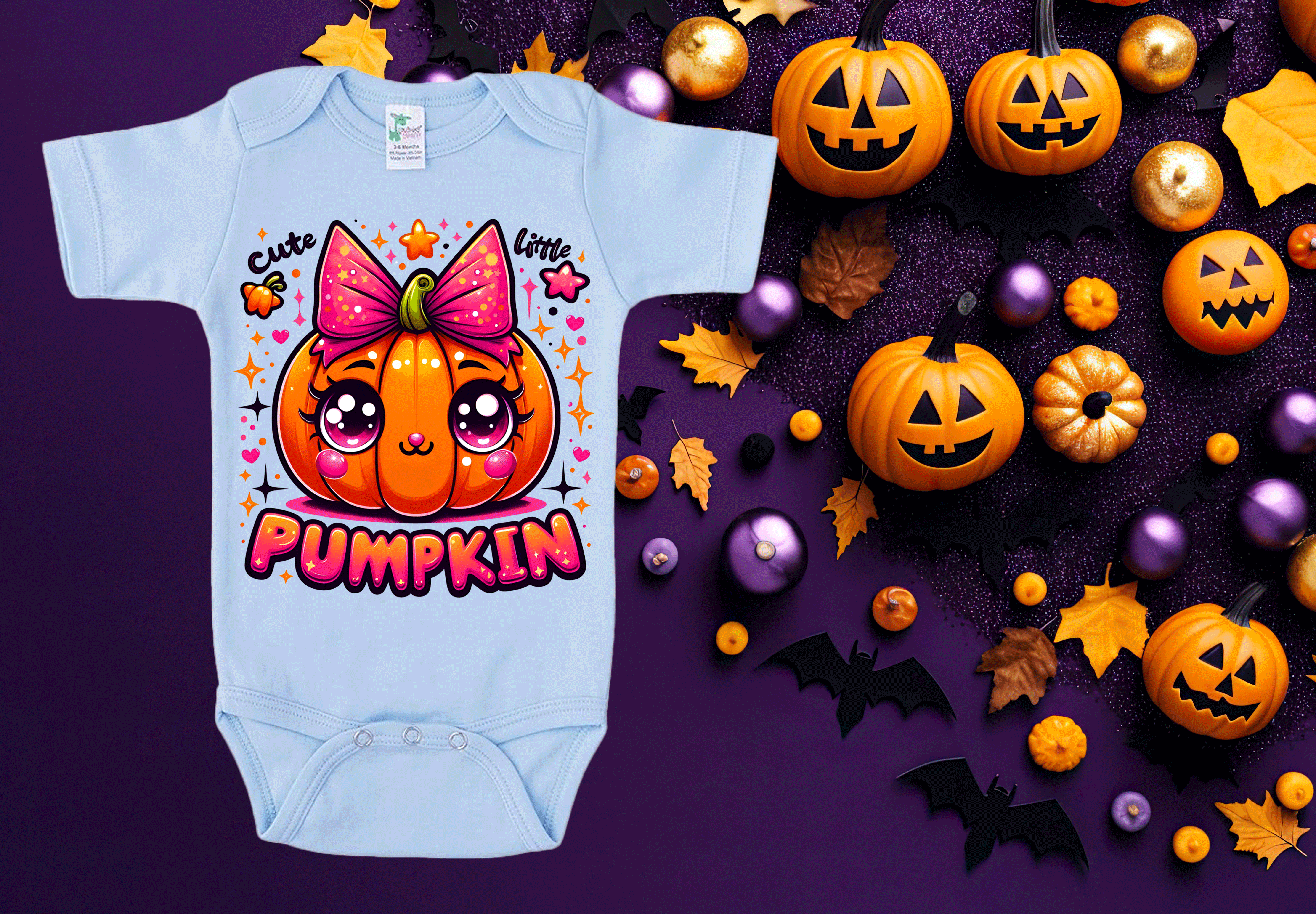 Cute Little Pumpkin Halloween HTV Infant Bodysuits