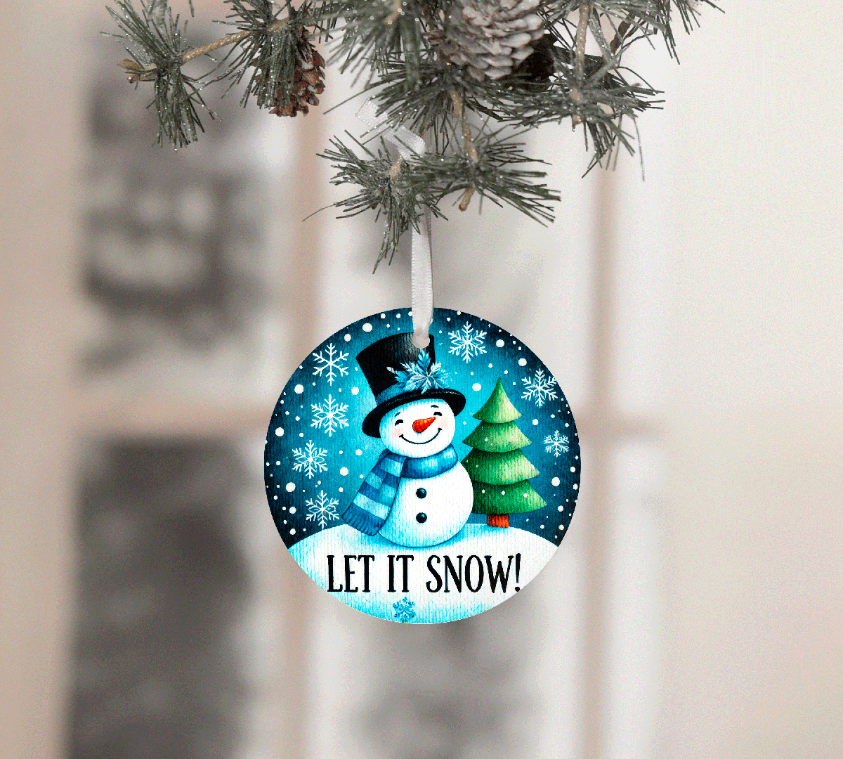 Let It Snow Christmas Sublimated Ceramic Ornament 3" Set Of 4