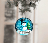 Let It Snow Christmas Sublimated Ceramic Ornament 3" Set Of 4