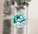Let It Snow Christmas Sublimated Ceramic Ornament 3" Set Of 4