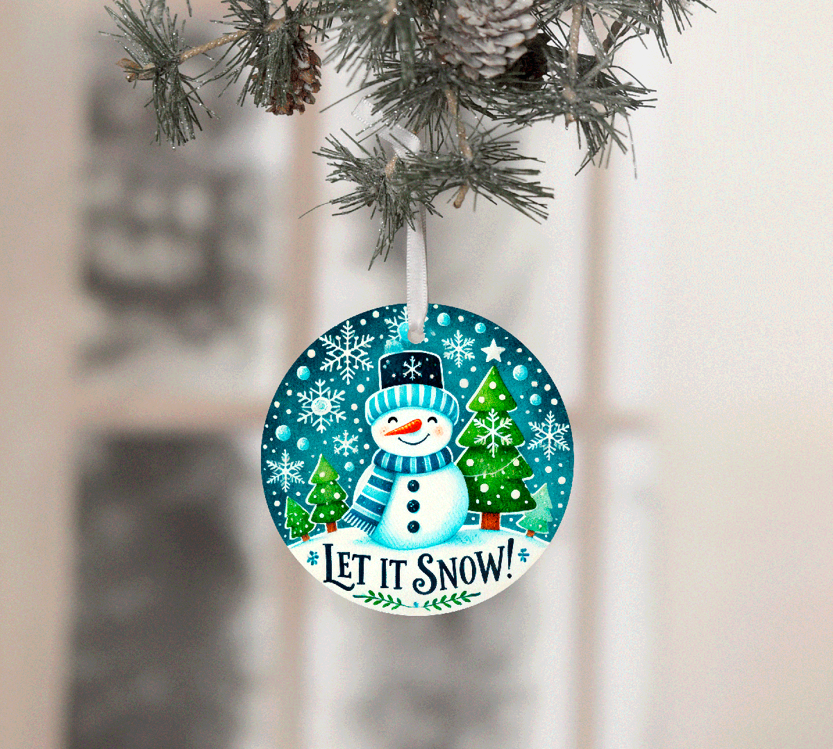 Let It Snow Christmas Sublimated Ceramic Ornament 3" Set Of 4