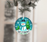 Let It Snow Christmas Sublimated Ceramic Ornament 3" Set Of 4