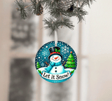 Let It Snow Christmas Sublimated Ceramic Ornament 3" Set Of 4