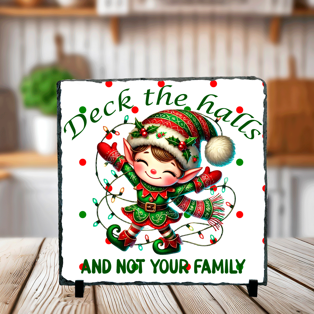 Deck The Halls Funny Elf Christmas Sublimated Square Photo Slates