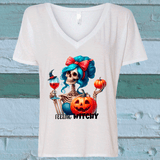 Feeling Witchy Halloween Sublimated Graphic Ladies V-neck T-shirts