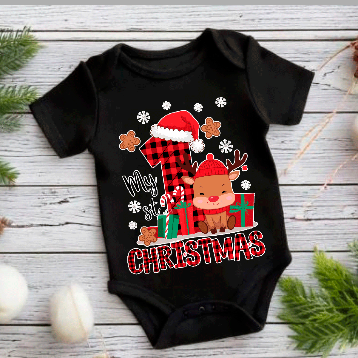 My First Christmas 3 HTV Infant Bodysuits