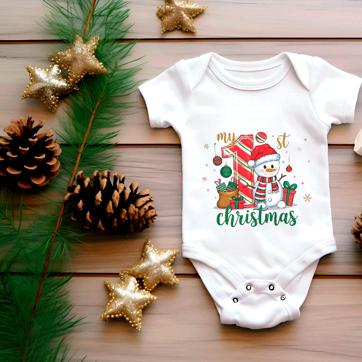 My First Christmas Sublimated Infant Bodysuits