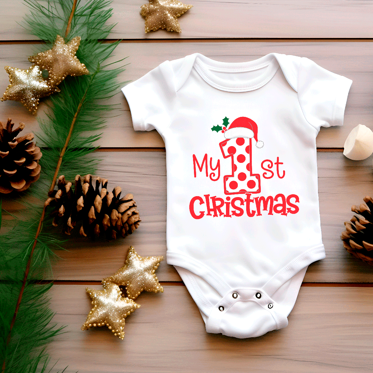 My First Christmas Sublimated Infant Bodysuits