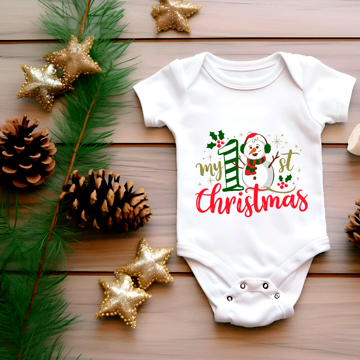 My First Christmas Sublimated Infant Bodysuits