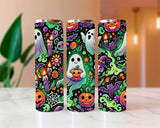 Floating Ghosts Halloween Sublimated Skinny Tumblers