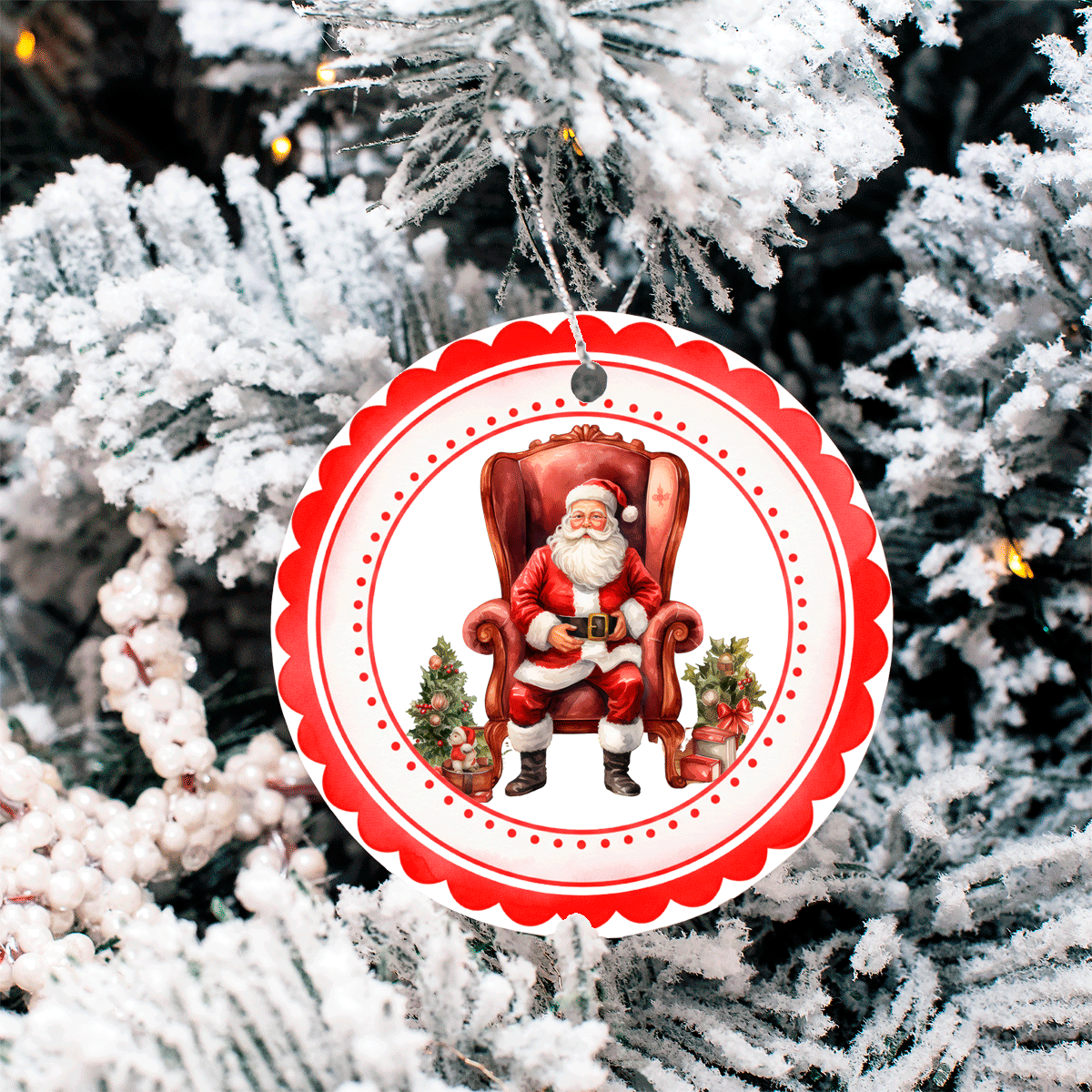 Decorative Christmas ornament with Santa Claus on a tree