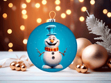 Christmas ornament with a snowman design on a blurred festive background
