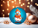 Christmas ornament with a snowman design on a blurred festive background