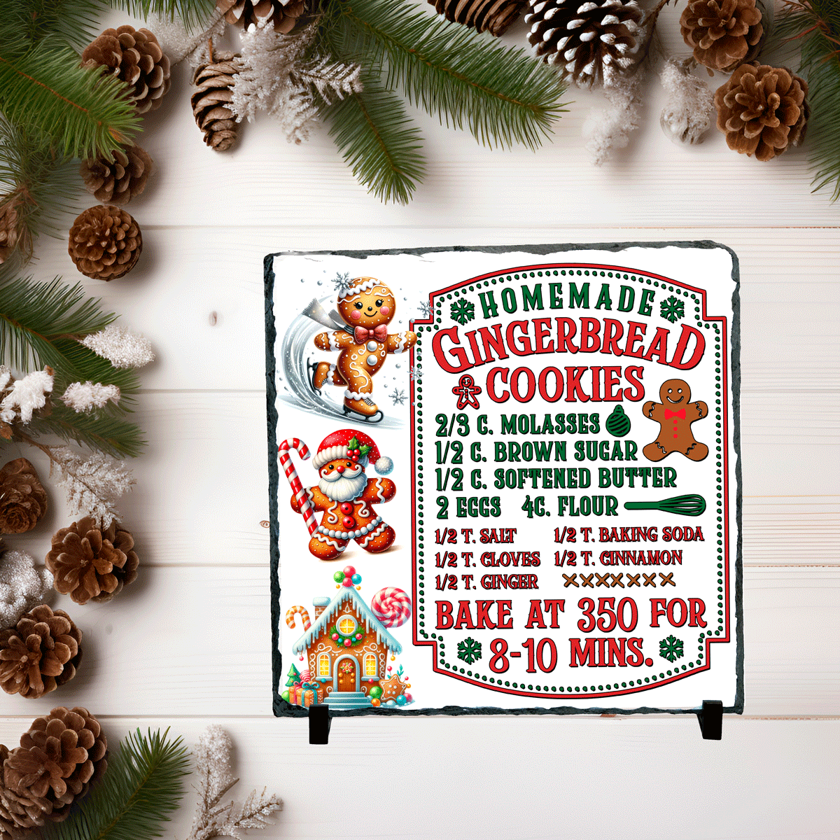Gingerbread Cookie Recipe Christmas Sublimated Square Photo Slates