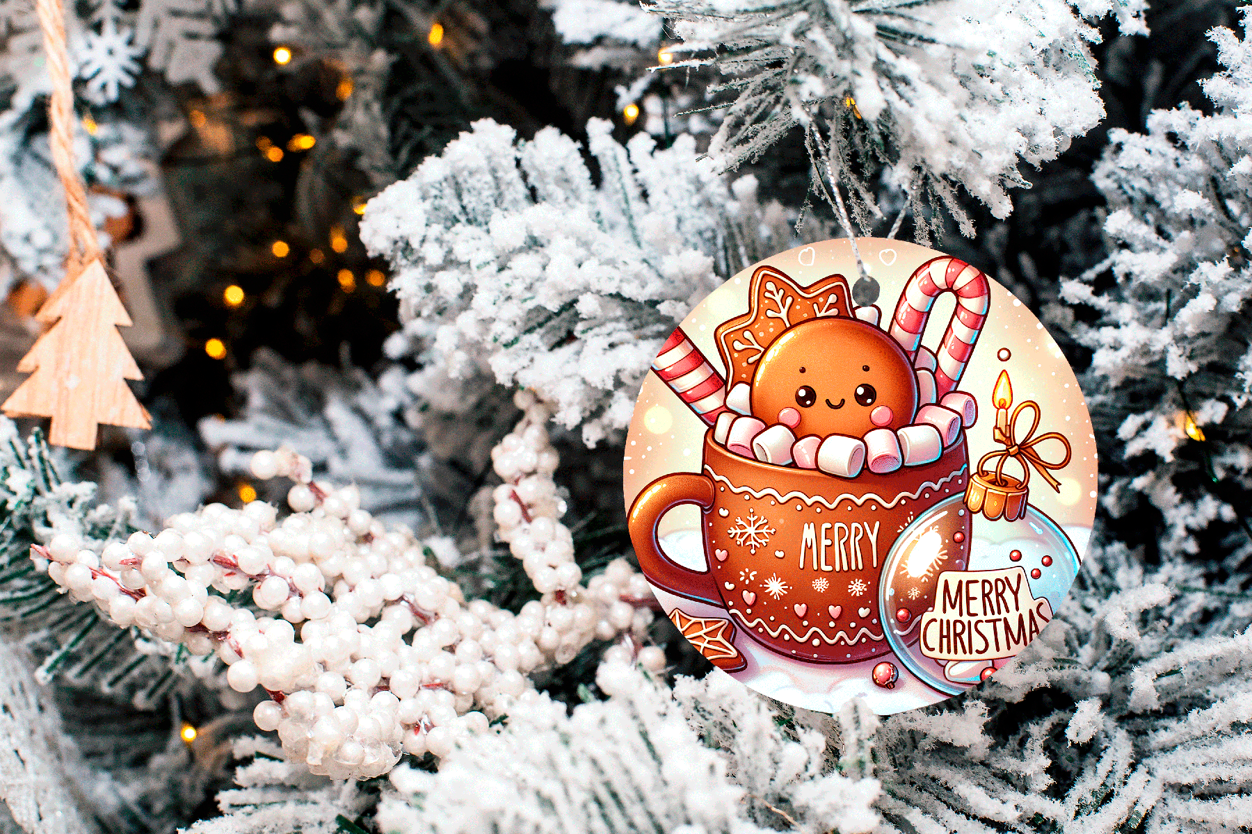 Gingers Love Cocoa Christmas  Sublimated Ceramic Ornament 3" Set Of 6