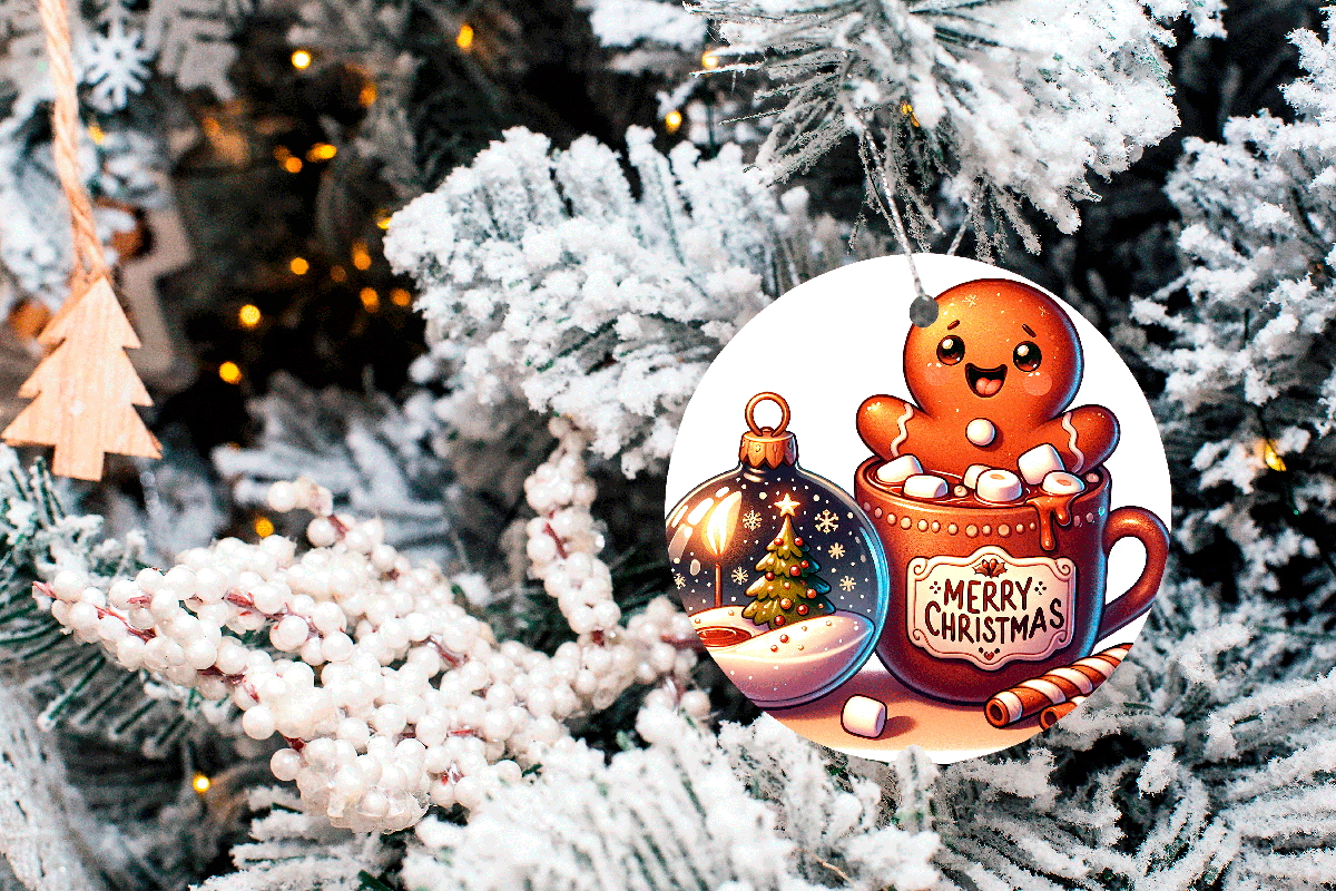 Gingers Love Cocoa Christmas  Sublimated Ceramic Ornament 3" Set Of 6