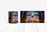 Halloween-themed mug with ghosts and candles on a white background
