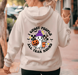 Ghost People All Year Halloween HTV Graphic Ladies Full Zip Hoodies