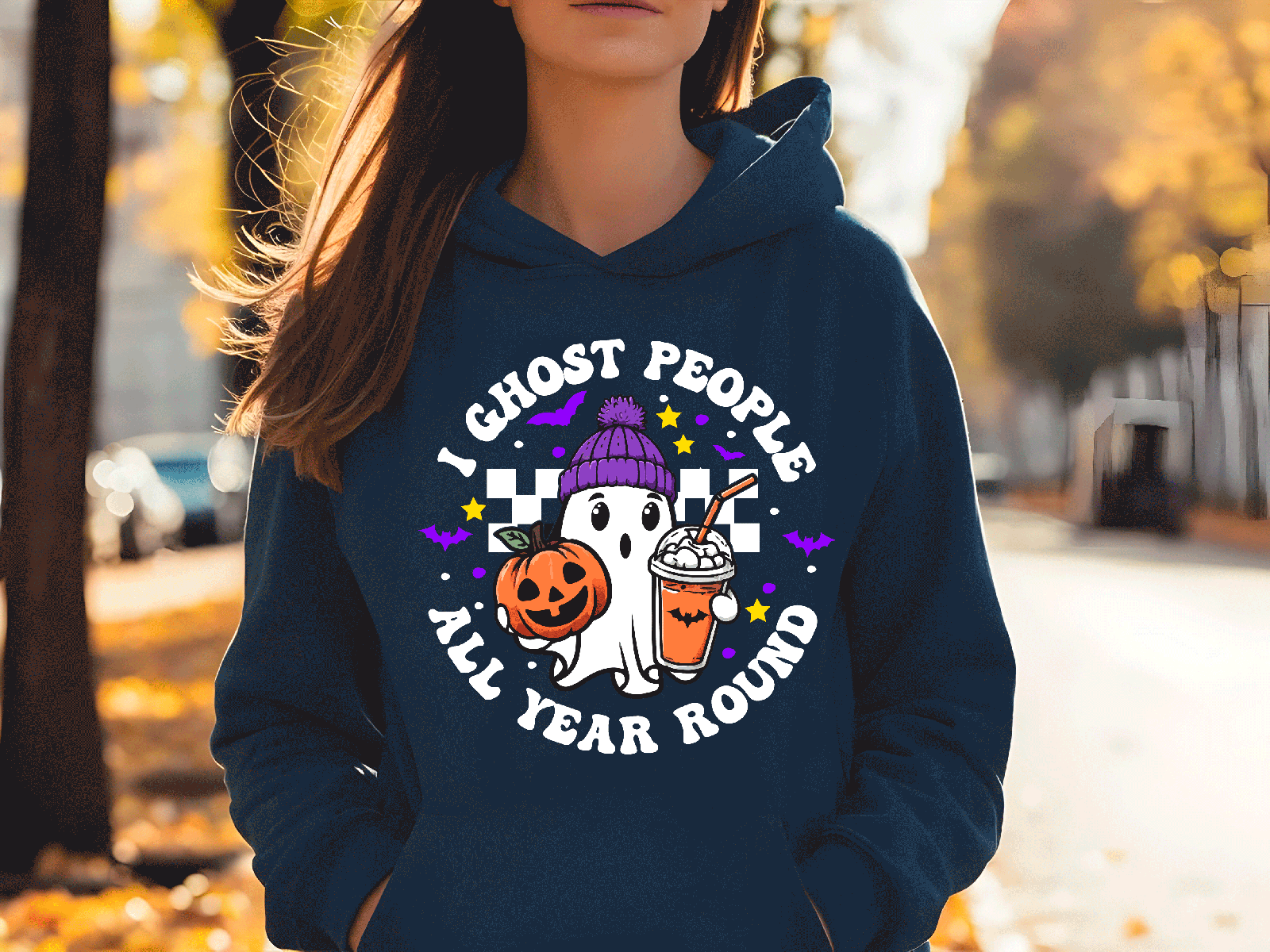 Ghost People All Year Halloween HTV Graphic Ladies Pullover Hoodies